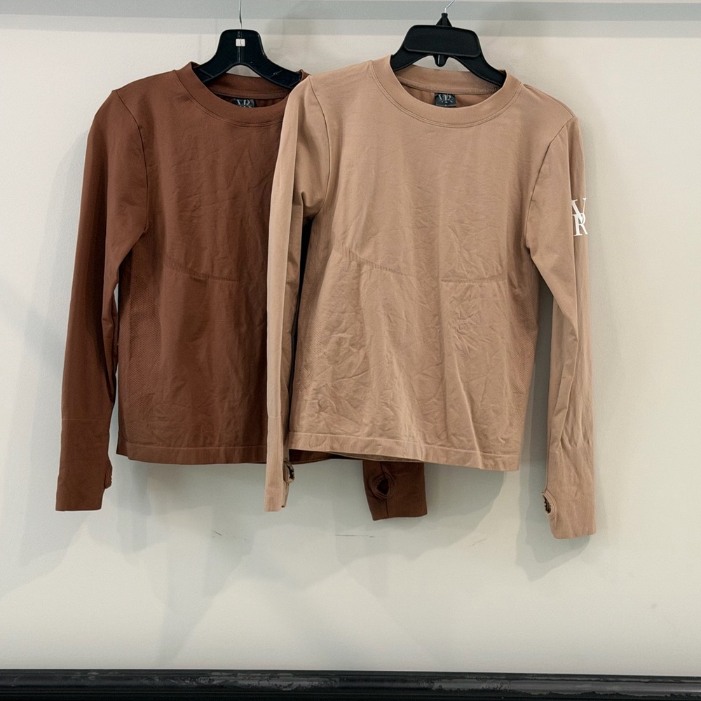 Victoria Rose Long Sleeve equestrian athletic tops - Fawn (Beige) & Java (Brown)
